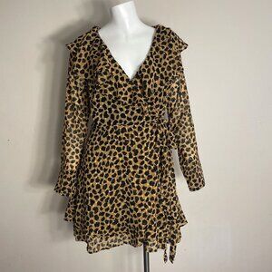 Free People Mini Wrap Dress Size Small Leopard Print Frenchie Ruffle V-neck